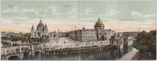 1910 Berlin, Museum, Dom, K. Schloss, Kaiser Wilhelm-Denkmal / 4-tiled folding panoramacard with mus...
