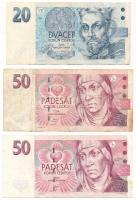 Csehország 1994. 20K + 1997. 50K (2x) T:F közte szép papír Czechia 1994. 20 Korun + 1997. 50 Korun (2x) C:F within fine paper