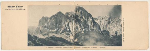 Wilder Kaiser mit Stripsenjochhütte. 2-tiled folding panoramacard (EB)