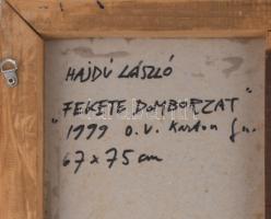 Hajdú László (1938-): Fekete domborzat, 2003. Olaj, vászon, karton, fa. Jelzett a hátoldalán. 67x75 ...