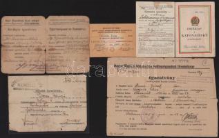 1945-1953 Vegyes okmány tétel, 6 db: kerékpár igazolvány (magyar-orosz nyelvű), igazolvány a hadifogságból hazatért részére, közmunka igazolvány, stb.