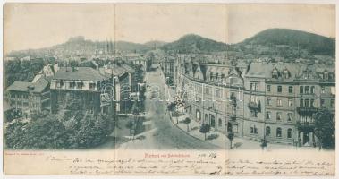 1905 Marburg (Kassel), Marburg vom Bahnhofsthurm. 3-tiled folding panoramacard (EB)