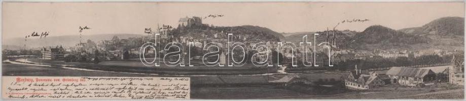 1905 Marburg (Kassel), Panorama vom Ortenberg aus. 3-tiled folding panoramacard (fl)