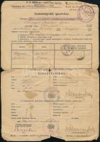 1940 Ungvár, M. kir. kárpátaljai 1. honvéd hegyi zászlóalj géppuskás század katonájának szabadságolási igazolványa, kissé sérült, foltos