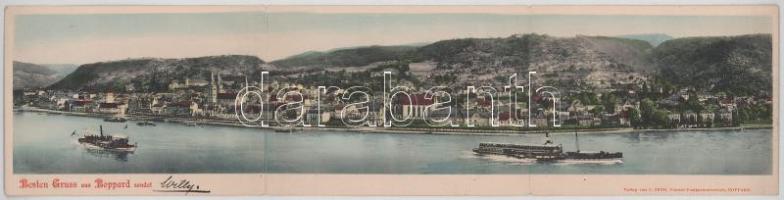 1902 Boppard, Besten Gruss aus Boppard sendet. 3-tiled folding panoramacard (fa)