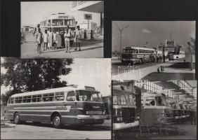 Ikarus buszok itthon és külföldön, 4 db fotó, felületi sérülésekkel, 12,5×18 és 17×23,5 cm közötti méretekben