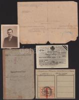 1939-1944 Majoros Károly szakaszvezető iratai, összesen 10 db: M. kir. 101. honvéd vasútépítő ezred II. zászlóalj parancsnokság által kiállított iratok, igazolvány a Tűzkereszt viselésének jogosultságáról (korabeli másolat), az Országos Frontharcos Szövetség miskolci főcsoportja által kiállított nyugta, Magyar Tűzharcos Szövetség befizetési lap, leszerelési jegy, stb.