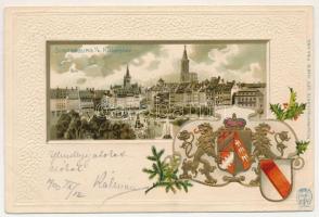 1900 Strasbourg, Strassburg; Klebergplatz / square. Passepartoutkarte Art Nouveau, floral, Emb. lith...