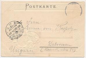 1900 Strasbourg, Strassburg; Klebergplatz / square. Passepartoutkarte Art Nouveau, floral, Emb. lith...