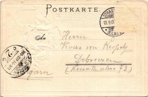 1900 Strasbourg, Strassburg; Altes Haus. Passepartoutkarte Art Nouveau, floral, Emb. litho with coat...