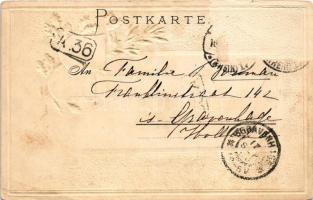 Köln, Cologne; Dom / cathedral. Passepartoutkarte Art Nouveau, floral, Emb. litho with coat of arms ...