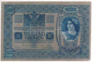 Ausztria 1919 (1902) 1000K, függőleges "DEUTSCHÖSTERREICH" felülbélyegzéssel, mindkét olda...