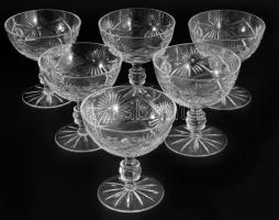 Kristály likőrös pezsgős pohár szett, 6 darab, hibátlan, m: 10,5 cm
