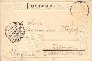 1902 Frankfurt am Main, Dom / cathedral. Passepartoutkarte Art Nouveau, floral, Emb. litho with coat...