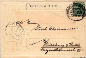 1900 Koblenz, Gruss vom Rhein. Stolzenfels und Capellen / castle. Passepartoutkarte Art Nouveau, flo...
