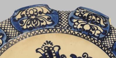 Józsa János Korond madármintás falitál, jelzett, kis mázkopással, d: 36 cm