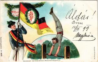 1899 Willkommen Gut-Heil. Turnfest! / German Gymnastics Festival advertisement art postcard. Kunstan...