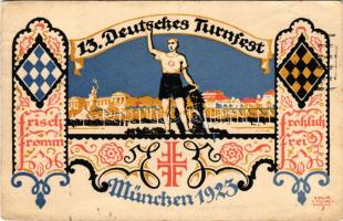 1923 München, 13. Deutsches Turnfest. Mahr-Verlag / German Gymnastics Festival art postcard. So. Stp...