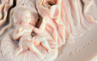 Olasz számozott kegytárgy falidísz, öntött alabástrompor, jelzett, hibátlan, d: 21,5 cm