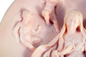 Olasz számozott kegytárgy falidísz, öntött alabástrompor, jelzett, hibátlan, d: 21,5 cm