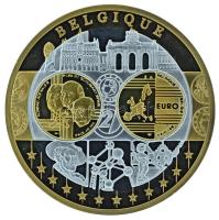 2002-2010 k. "Emlékérem az euróövezet országainak közös valutájáról - Belgium" aranyozott, ezüstözött Cu-Ni emlékérem kapszulában, tanúsítvánnyal (35mm) T:PP