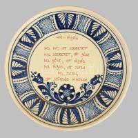 Népi kerámia házi áldás falidísz, d: 21,5 cm