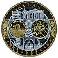 2002-2010 k. "Emlékérem az euróövezet országainak közös valutájáról - Görögország" aranyozott, ezüstözött Cu-Ni emlékérem kapszulában, tanúsítvánnyal (35mm) T:PP