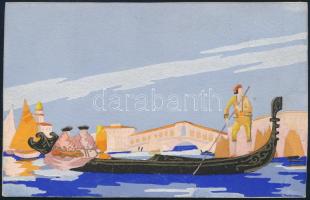 Jelzés nélkül: Velencei gondolás. Tempera, karton. 8,5×13 cm.