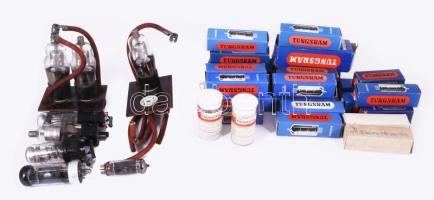 cca 30 darab rádió / TV elektroncső, jó darabokkal, fedelében a típusok leírásával