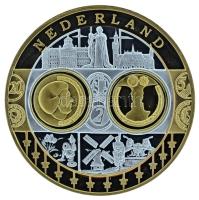 2002-2010 k. "Emlékérem az euróövezet országainak közös valutájáról - Hollandia" aranyozott, ezüstözött Cu-Ni emlékérem kapszulában, tanúsítvánnyal (35mm) T:PP