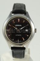 Doxa Automatic automata üveg hátlapos karóra, napkijelzéssel, bőr szíjjal, működik, d: 4cm