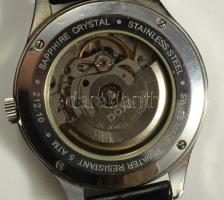 Doxa Automatic automata üveg hátlapos karóra, napkijelzéssel, bőr szíjjal, működik, d: 4cm