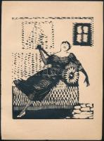 Arminius Hasemann (1888-1979): Spanyol kokott. Fametszet, papír, jelzett a metszeten. 20,5×16 cm