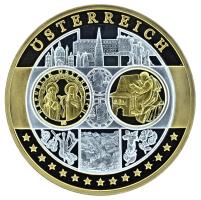 2002-2010 k. "Emlékérem az euróövezet országainak közös valutájáról - Ausztria" aranyozott, ezüstözött Cu-Ni emlékérem kapszulában, tanúsítvánnyal (35mm) T:PP