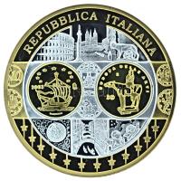 2002-2010 k. "Emlékérem az euróövezet országainak közös valutájáról - Olaszország" aranyozott, ezüstözött Cu-Ni emlékérem kapszulában, tanúsítvánnyal (35mm) T:PP