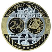 2002-2010 k. "Emlékérem az euróövezet országainak közös valutájáról - Olaszország" aranyozott, ezüstözött Cu-Ni emlékérem kapszulában, tanúsítvánnyal (35mm) T:PP