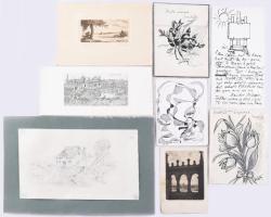 Klf. alkotók: Vegyes kisméretű rajz és sokszorosított grafika tétel, össz. 16 db (közte néhány kevés...