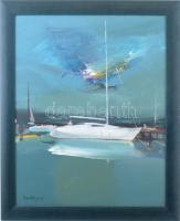 Csavlek András (1942-): Languszta (vitorlás), 2005. Olaj, farost, jelzett, fakeretben, 50×40 cm