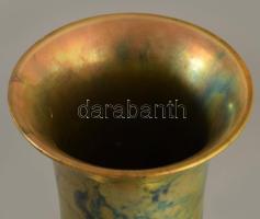 Zsolnay eozinmázas váza. cca 1930, eozin mázakkal fedett finomfajansz, nyakánál repedéssel, m: 32 cm