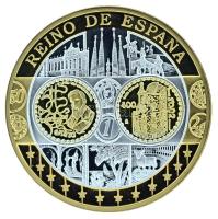 2002-2010 k. "Emlékérem az euróövezet országainak közös valutájáról - Spanyolország" aranyozott, ezüstözött Cu-Ni emlékérem kapszulában, tanúsítvánnyal (35mm) T:PP