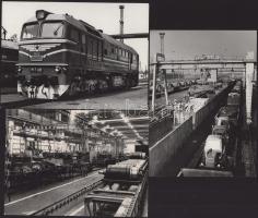 MÁV M62-001 mozdony, teherpályaudvar traktorokkal, MÁV északi járműjavító, 3 db fotó, 18×13 cm