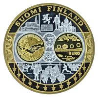 2002-2010 k. "Emlékérem az euróövezet országainak közös valutájáról - Finnország" aranyozott, ezüstözött Cu-Ni emlékérem kapszulában, tanúsítvánnyal (35mm) T:PP