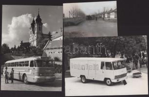 Ikarus buszok és fagylaltos kocsi, 3 db fotó, 7×11 és 12×17 cm-es méretben