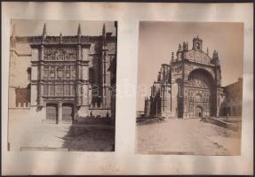 cca 1900 Salamancát ábrázoló fotók, 5 db: katedrális kapuja (Puerta del Nacimiento), kagylós-ház (Ca...