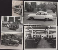 Régi autók és automobilok, 5 db fotó, némelyik sérüléssel, 8,5×6 és 13×18 cm közötti méretekben