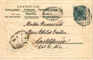 1908 Innsbruck (Tirol), Hofkirche / church interior. Art Nouveau, Emb. litho frame with Austrian coa...