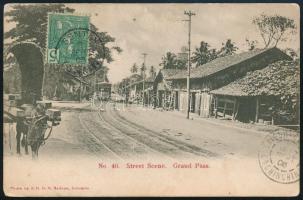1906 Ceylon utcajelenet villamossal képeslap Tonkin-ban (Kína) feladva "SAIGON" érkezési bélyegzéssel
