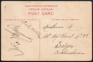 1906 Ceylon utcajelenet villamossal képeslap Tonkin-ban (Kína) feladva "SAIGON" érkezési b...