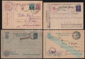 Románia 1935-1944 4 db díjjegyes levelezőlap katonai cenzúrával, közte 3 db katonai feladási bélyegzéssel