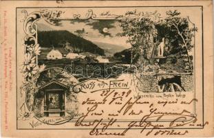 1898 Frein an der Mürz (Mürzsteg, Steiermark); Votiv-Tafel zum Todten Weib, Wasserfall zum Todten We...